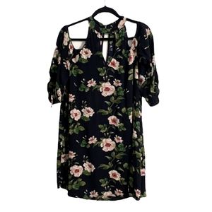 American Eagle Outfitters Black Floral Rose Print Keyhole Mini Dress Size M